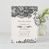 Zwarte en witte elegante kant, behalve de datum save the date (Staand voorkant)