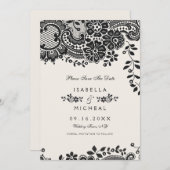 Zwarte en witte elegante kant, behalve de datum save the date (Voorkant / Achterkant)