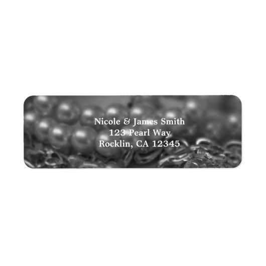 Zwarte en Witte Elegante Parels Chic Bruiloft Etiket (Voorkant)