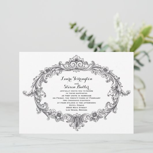 zwarte en witte elegante roluitnodigingen kaart (Staand voorkant)