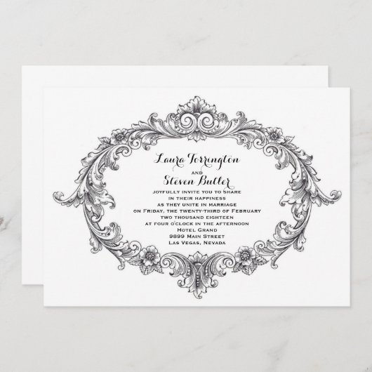 zwarte en witte elegante roluitnodigingen kaart (Voorkant / Achterkant)