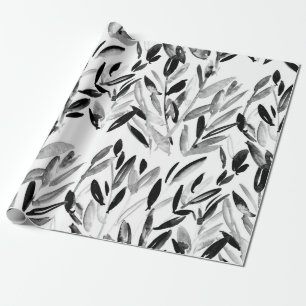 Zwarte en witte elegante waterverf natuurlijke bla cadeaupapier