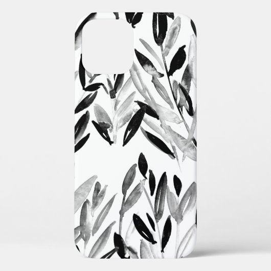 Zwarte en witte elegante waterverf natuurlijke bla Case-Mate iPhone case (Achterkant)