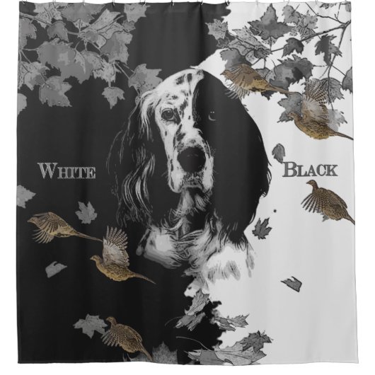 Zwarte en witte Engelse zetter Douchegordijn (Voorkant)