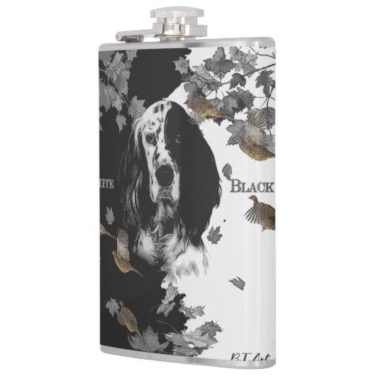 Zwarte en witte Engelse zetter Heupfles (Links)