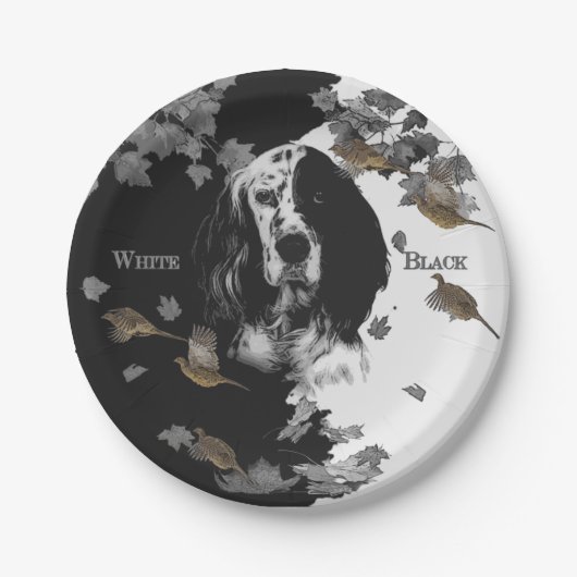 Zwarte en witte Engelse zetter Papieren Bordje (Voorkant)