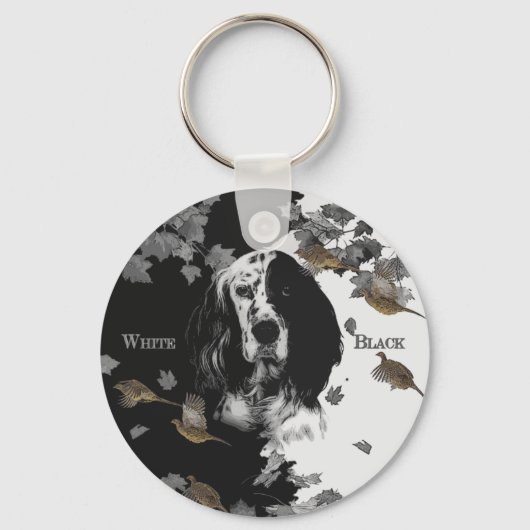 Zwarte en witte Engelse zetter Sleutelhanger (Voorkant)