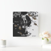 Zwarte en witte Engelse zetter Vierkante Klok (Huis)