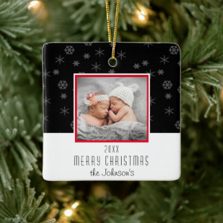 Zwarte en Witte Familie Kerstmis Keramisch Ornament
