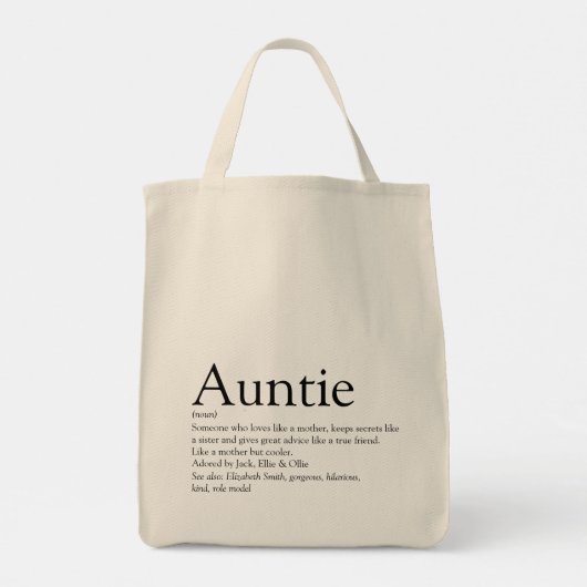 Zwarte en witte favoriete tante, definitie van tan tote bag (Achterkant)