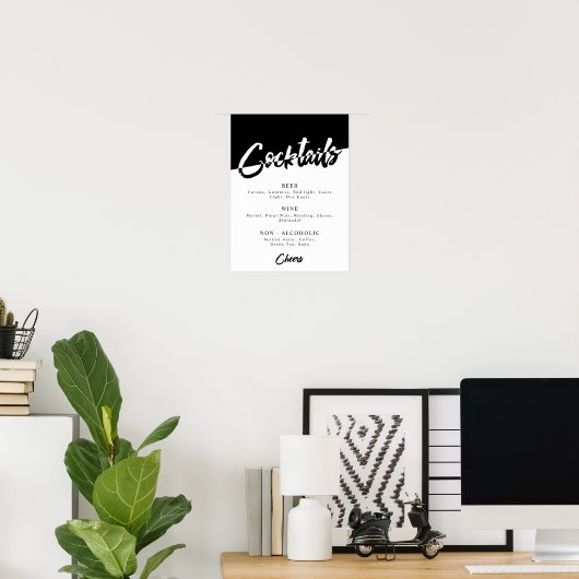 Zwarte en Witte Feest Drankmenu met Chic Uiterlijk Poster (Thuiskantoor)