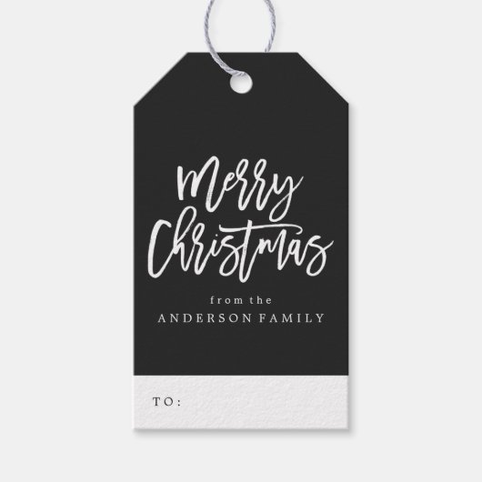 Zwarte en witte feestdag voor prettige feestdagen cadeaulabel (Voorkant)