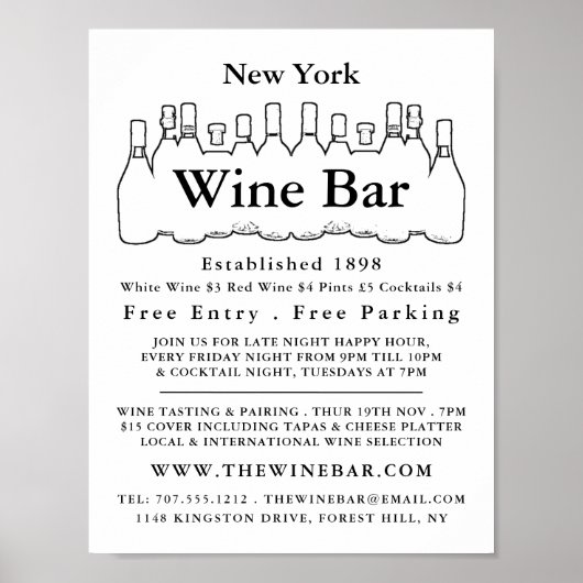 Zwarte en witte flessen, wijnstang/wijnmoer Advert Poster (Voorkant)