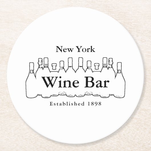 Zwarte en witte flessen, wijnstang/wijnmoer ronde kartonnen onderzetter (Voorkant)