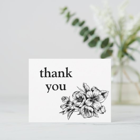 Zwarte en witte flora - Dank u voor uw kaartje Bedankkaart (Staand voorkant)