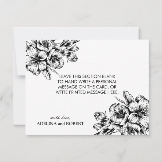 Zwarte en witte flora - Dank u voor uw kaartje Bedankkaart (Achterkant)