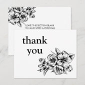 Zwarte en witte flora - Dank u voor uw kaartje Bedankkaart (Voorkant / Achterkant)