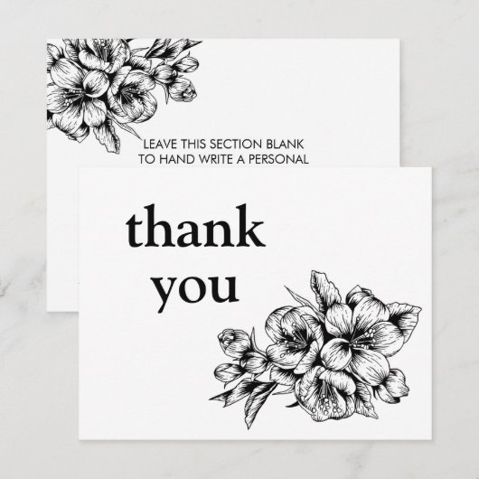 Zwarte en witte flora - Dank u voor uw kaartje Bedankkaart (Voorkant / Achterkant)