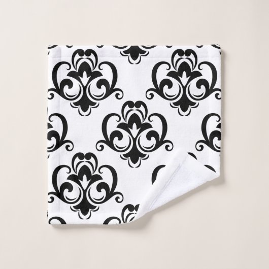 Zwarte en witte Floral Arabesque Bad Handdoek (Wasdoekje)