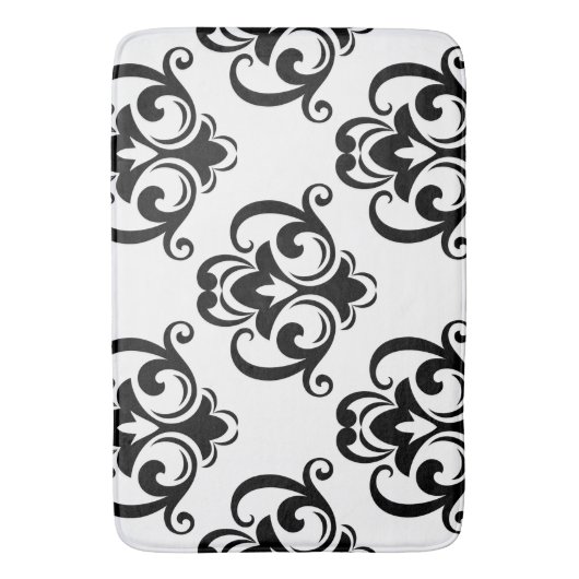 Zwarte en witte Floral Arabesque Badmat (Voorkant Verticaal)
