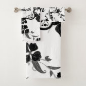 Zwarte en witte Floral Bad Handdoek (Insitu)