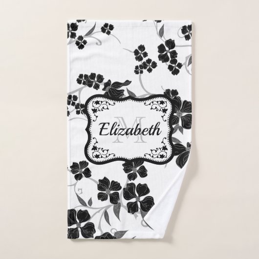 Zwarte en witte Floral Bad Handdoek (Handdoek)