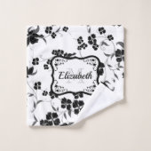 Zwarte en witte Floral Bad Handdoek (Wasdoekje)