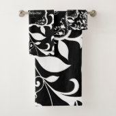 Zwarte en witte Floral Bad Handdoek (Insitu)