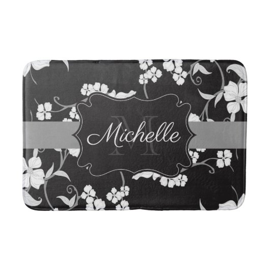 Zwarte en witte Floral Badmat (Voorkant)