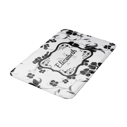 Zwarte en witte Floral Badmat (Gekanteld)