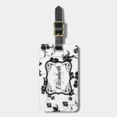 Zwarte en witte Floral Bagagelabel (Voorkant verticaal)