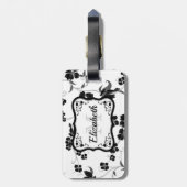 Zwarte en witte Floral Bagagelabel (Achterkant verticaal)