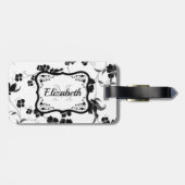 Zwarte en witte Floral Bagagelabel (Achterkant horizontaal)
