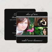 Zwarte en witte Floral Border Foto Afstuderen Kaart (Voorkant / Achterkant)