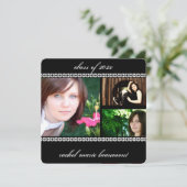 Zwarte en witte Floral Border Foto Afstuderen Kaart (Staand voorkant)