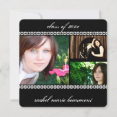 Zwarte en witte Floral Border Foto Afstuderen Kaart (Voorkant)