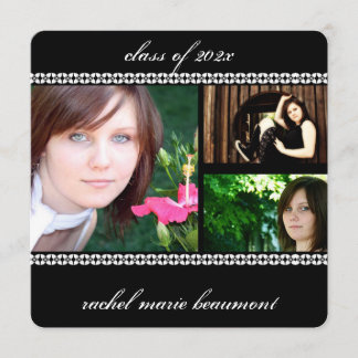 Zwarte en witte Floral Border Foto Afstuderen Kaart