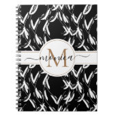 Zwarte en witte Floral botanische goudmonogrammen Notitieboek (Voorkant)
