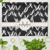 Zwarte en witte Floral botanische goudmonogrammen Theedoek (Gevouwen)