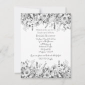 Zwarte en Witte Floral Bridal Shower Invitation Kaart (Achterkant)