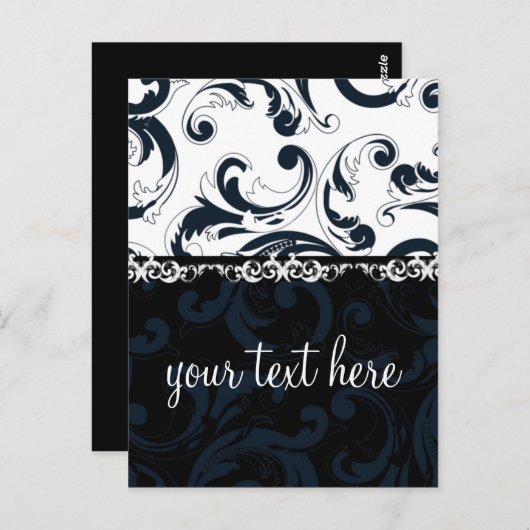 Zwarte en witte Floral Briefkaart (Voorkant / Achterkant)