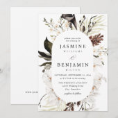 Zwarte en witte Floral bruiloft Kaart (Voorkant / Achterkant)