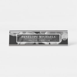 Zwarte en witte Floral Bureau Naambordje