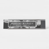 Zwarte en witte Floral Bureau Naambordje (Voorkant)