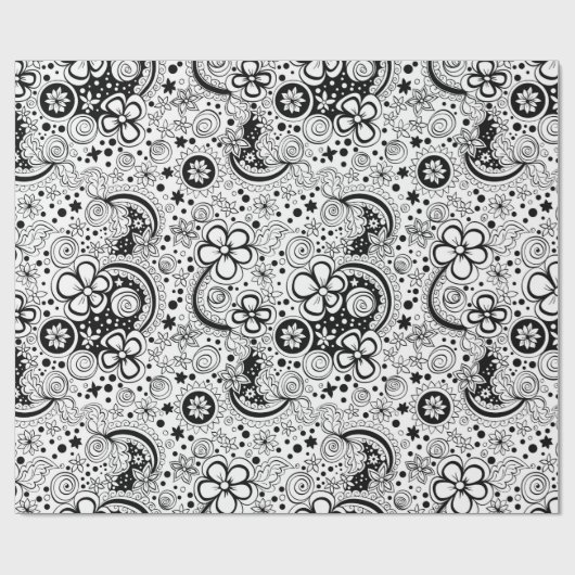 Zwarte en witte Floral Cadeaupapier (Vlak)