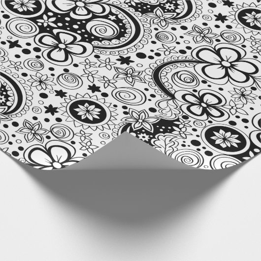 Zwarte en witte Floral Cadeaupapier (Hoek)