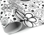 Zwarte en witte Floral Cadeaupapier (Rol Hoek)