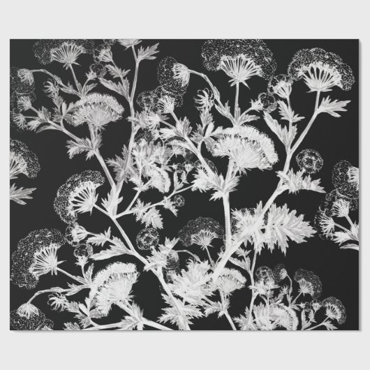 Zwarte en witte Floral Cadeaupapier (Vlak)