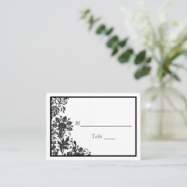 Zwarte en witte Floral Damask | Aangepast vlak Plaatskaartje