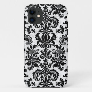 Zwarte en witte  Floral Damask Case-Mate iPhone Case